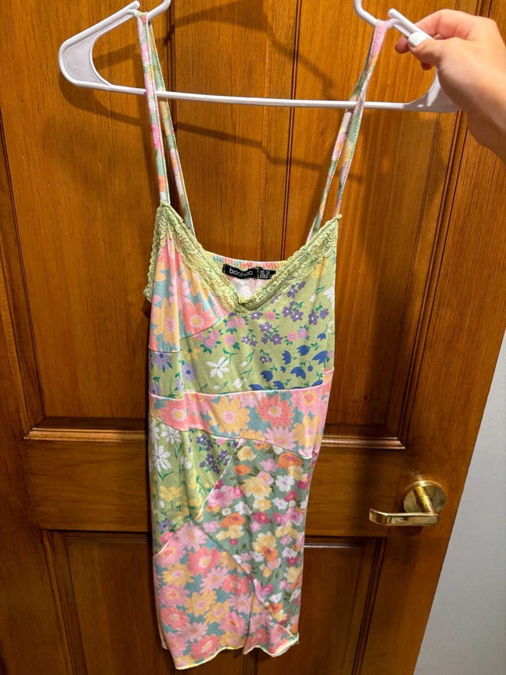 Boohoo Green Floral Patchwork One-Piece Dress